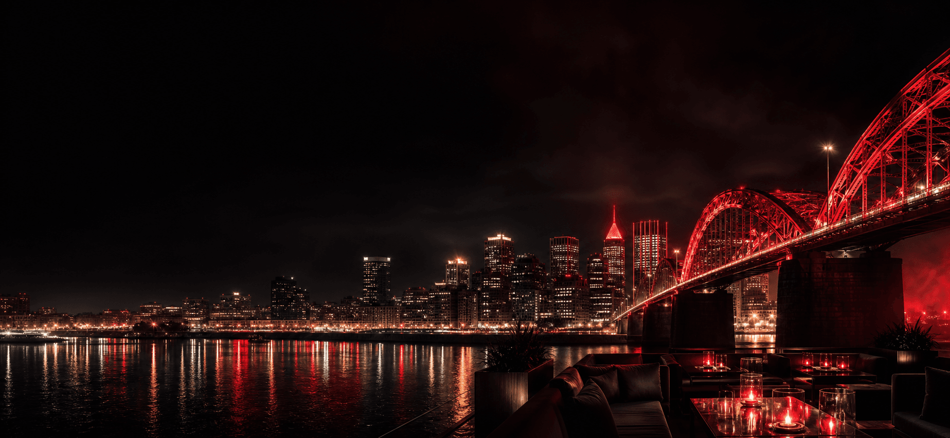 Pittsburgh skyline and bridge at night